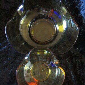 Vintage Unbranded Amber Glass Chip and Dip Bowl Set